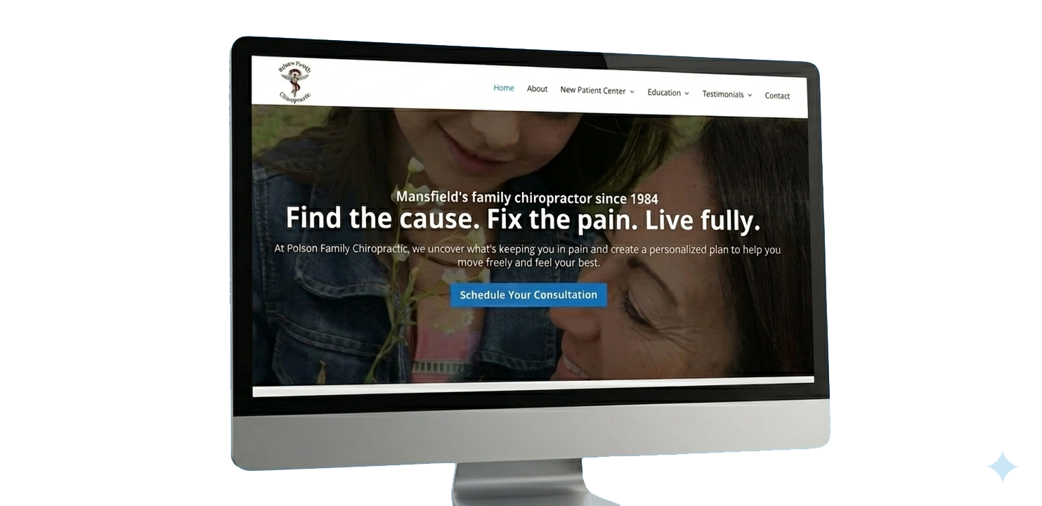 Polson Family Chiropractic homepage mockup, a Mansfield TX healthcare website designed by PC Designs