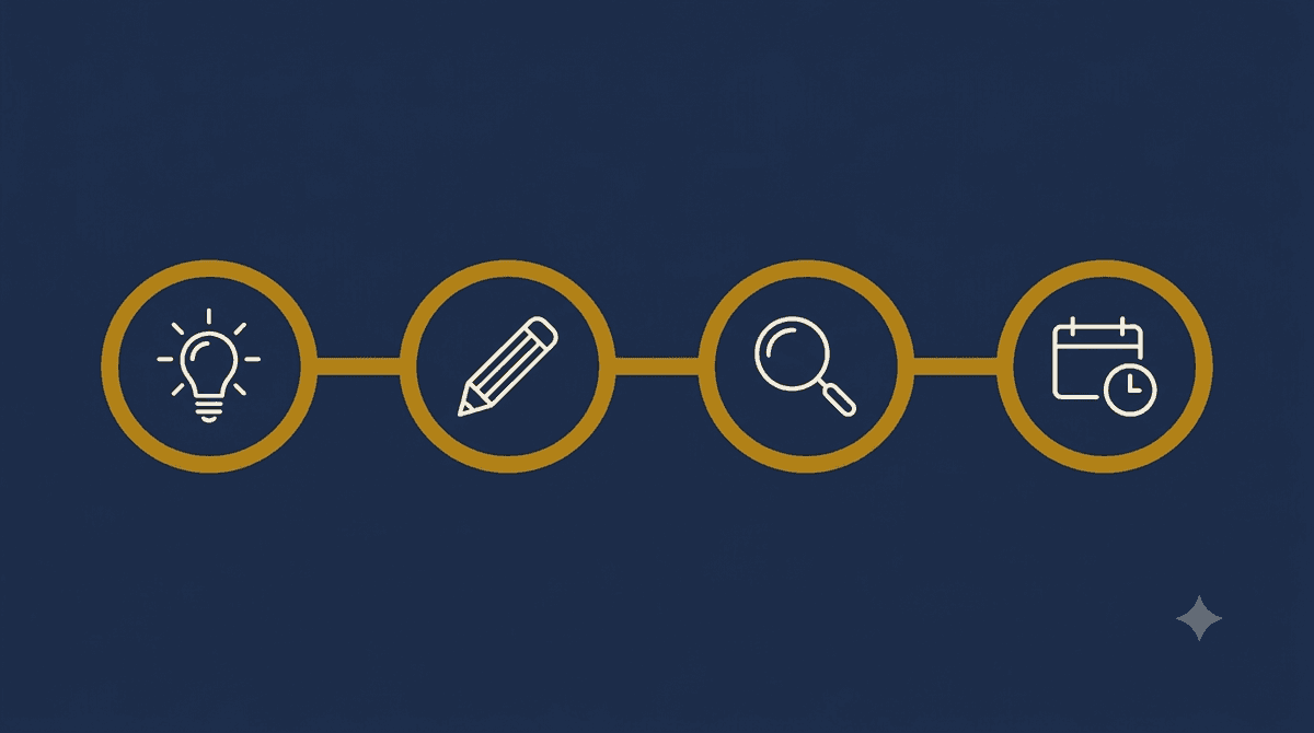 Four-step Google Business Profile posting framework: themes, draft, review, and schedule
