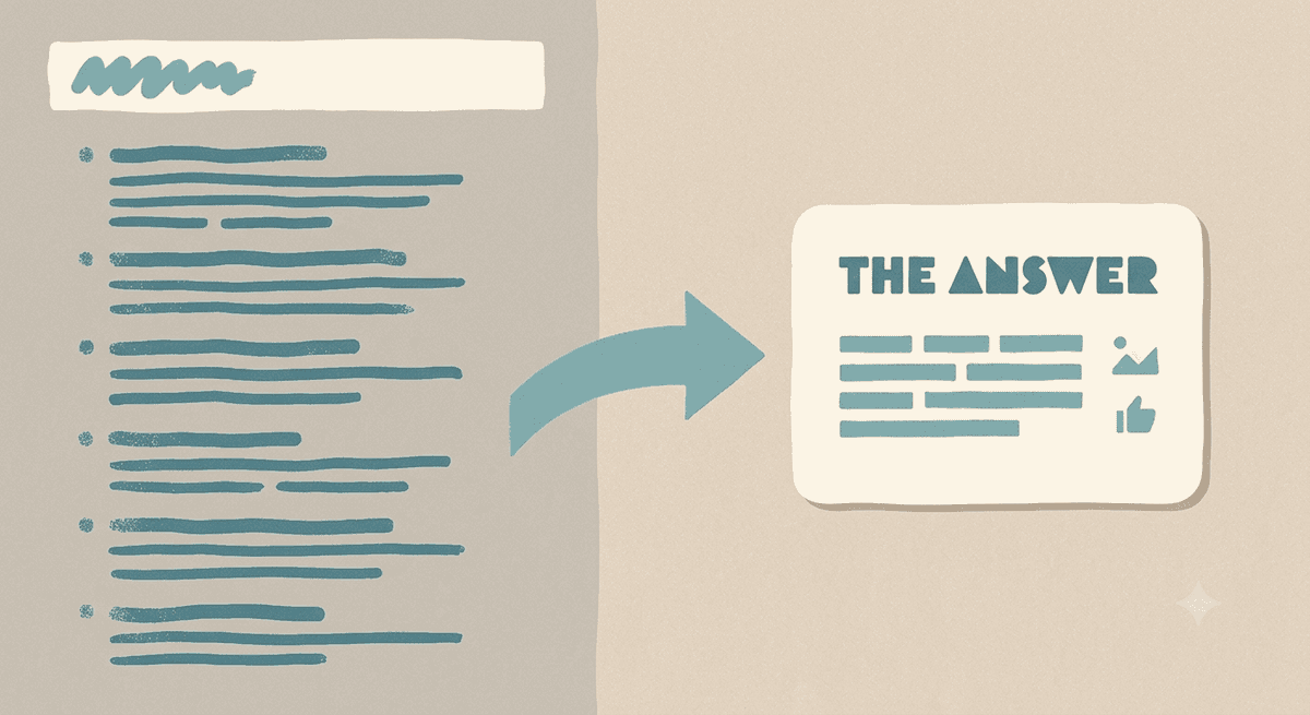 Diagram comparing a traditional list of search links to a single AI search answer for a DFW local business