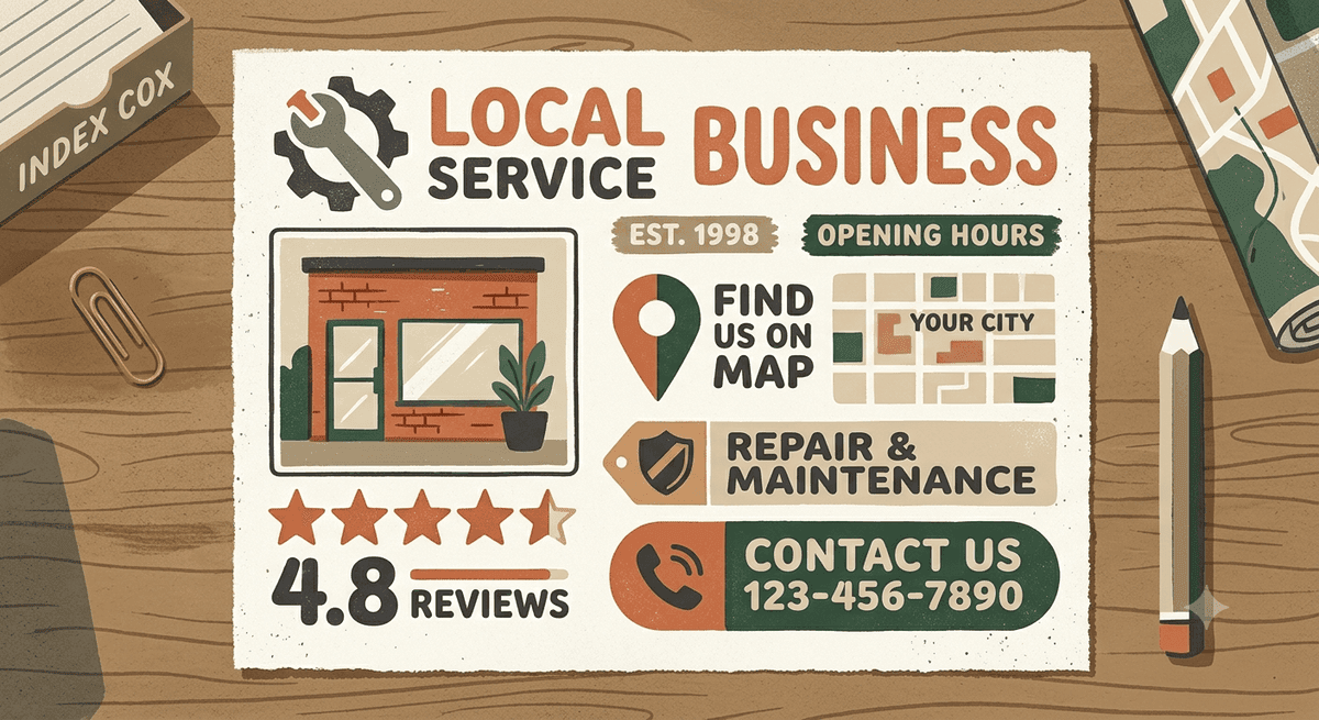 Optimized Google Business Profile for a local service business showing categories, reviews, photos, and a map pin