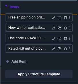 The Items group with an Add Item button The Items group with an Add Item button