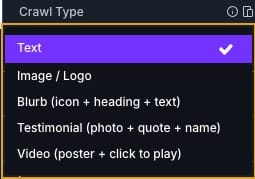 The Crawl Type dropdown with all five content types The Crawl Type dropdown with all five content types