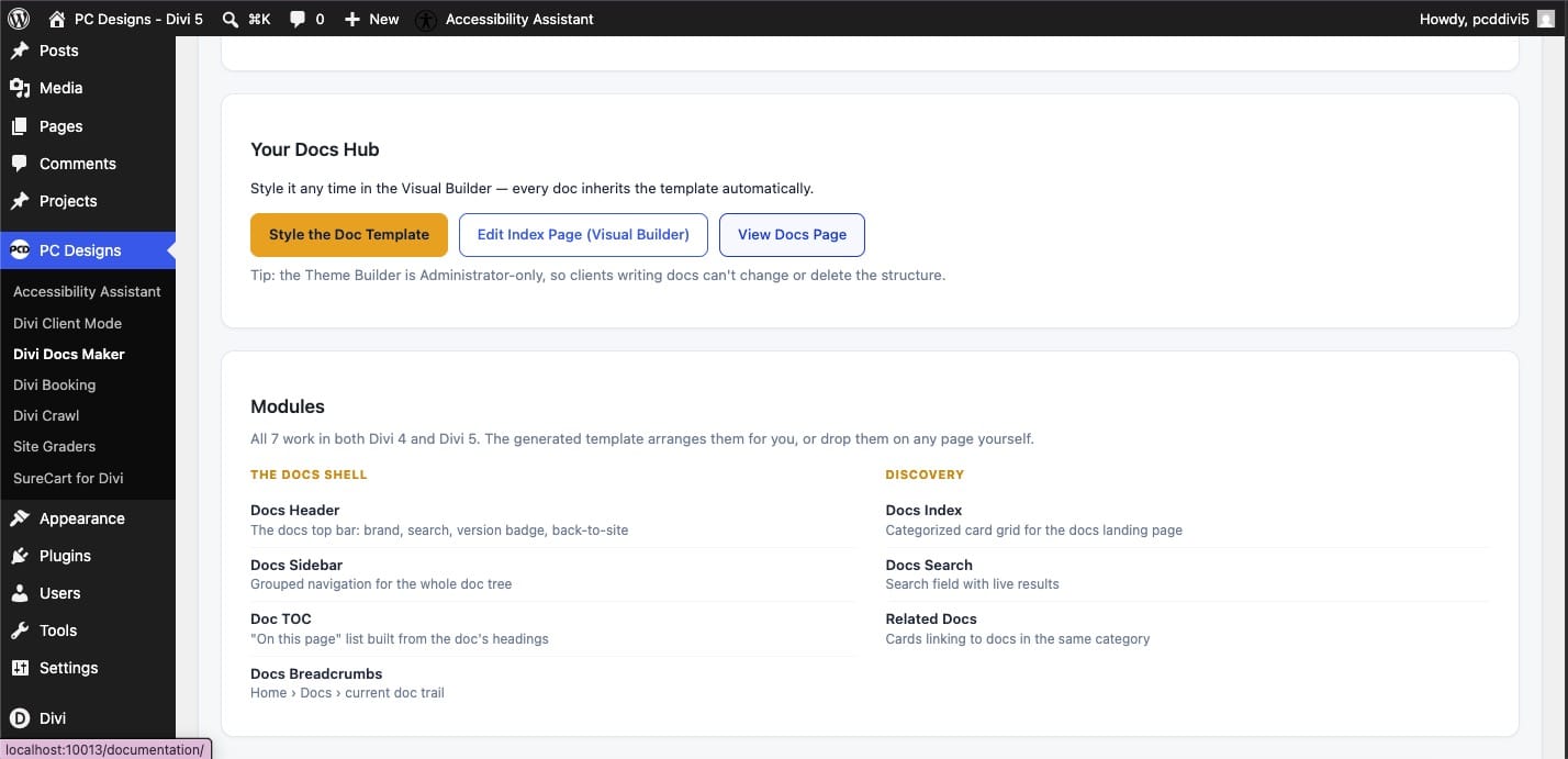 The Divi Docs Maker Docs Hub buttons and module catalog The Divi Docs Maker Docs Hub buttons and module catalog