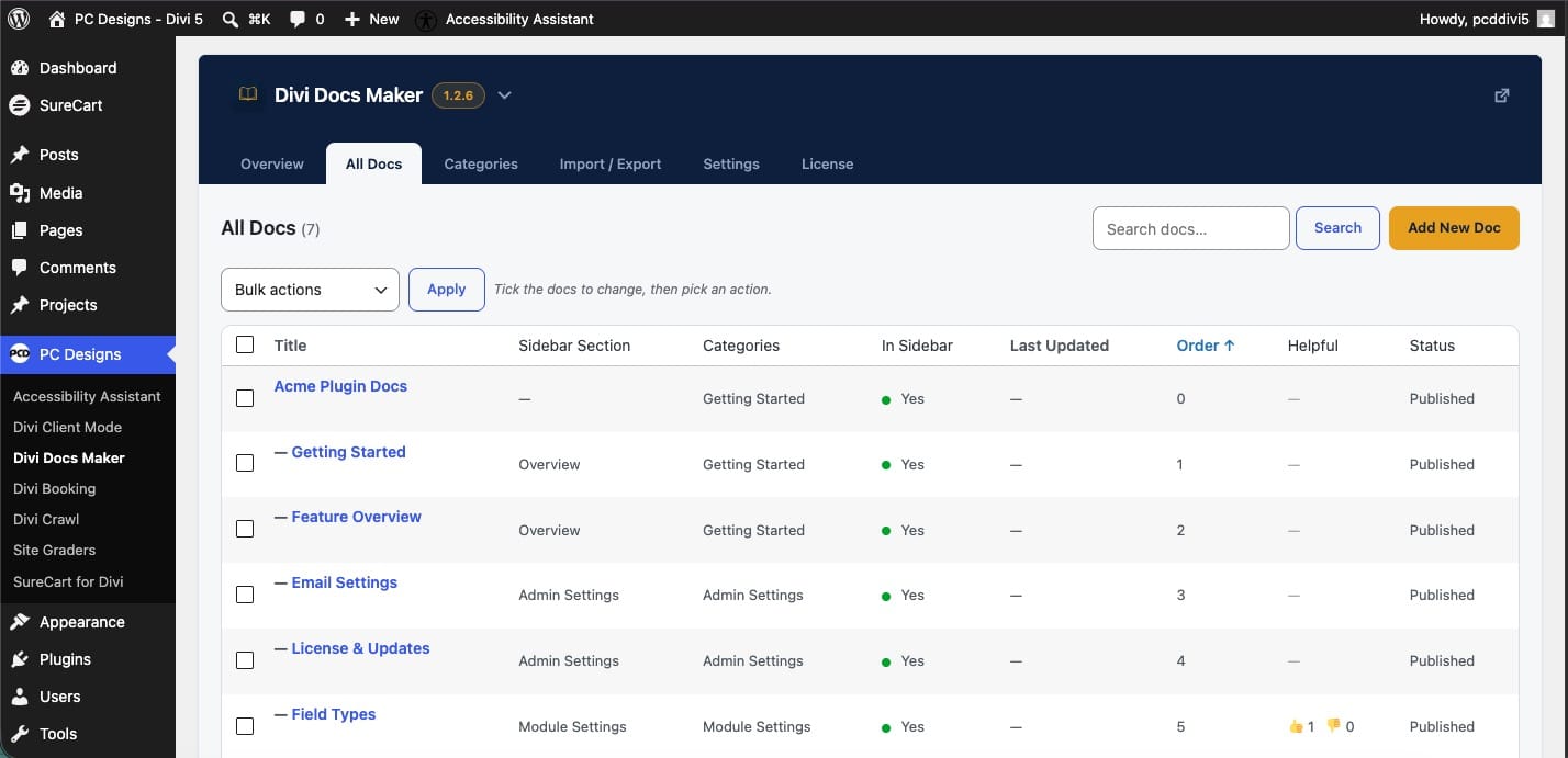 The Divi Docs Maker All Docs list The Divi Docs Maker All Docs list
