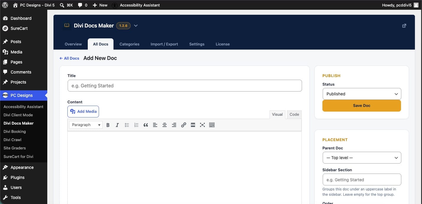 The Add New Doc editor The Add New Doc editor