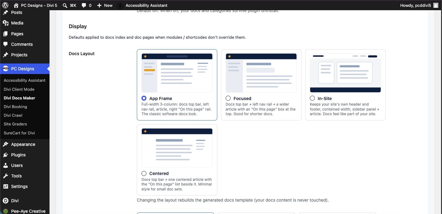 The Divi Docs Maker layout picker The Divi Docs Maker layout picker